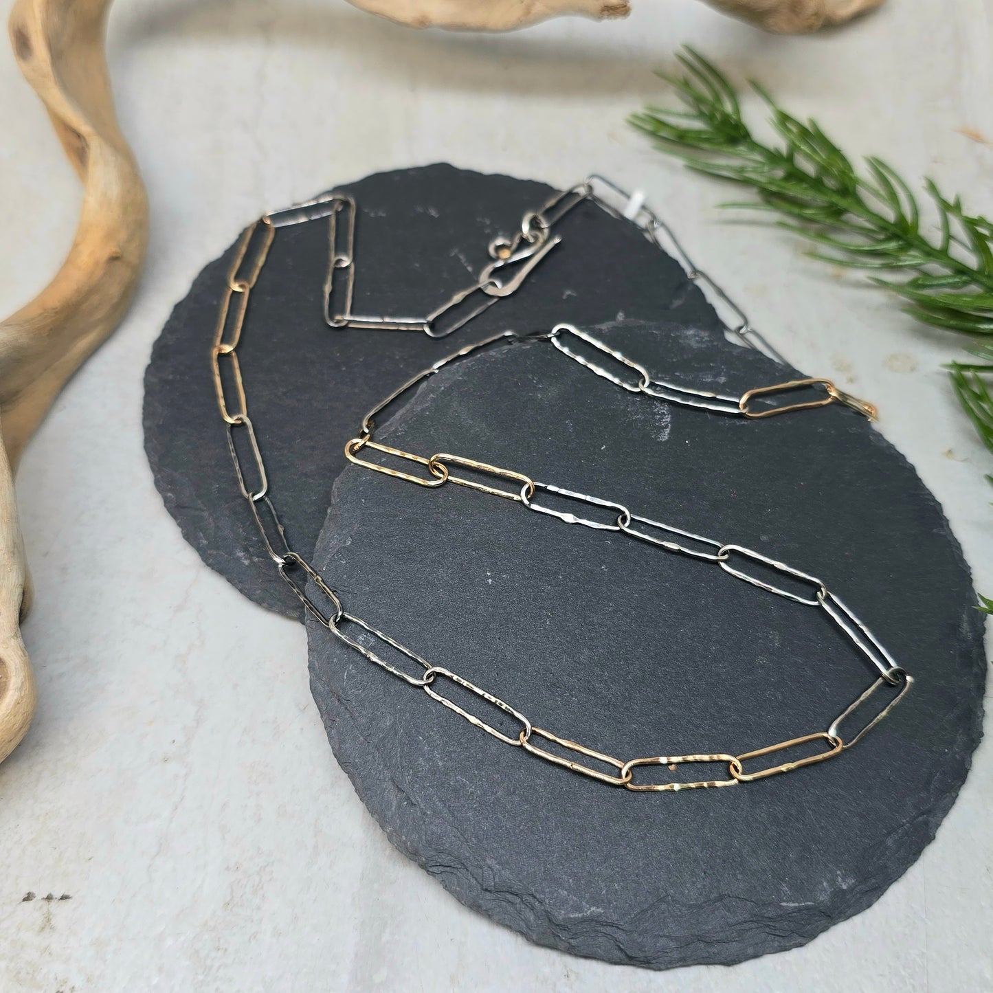 14K Gold & Sterling Silver Paperclip Chain — Hand-Forged Statement Necklace