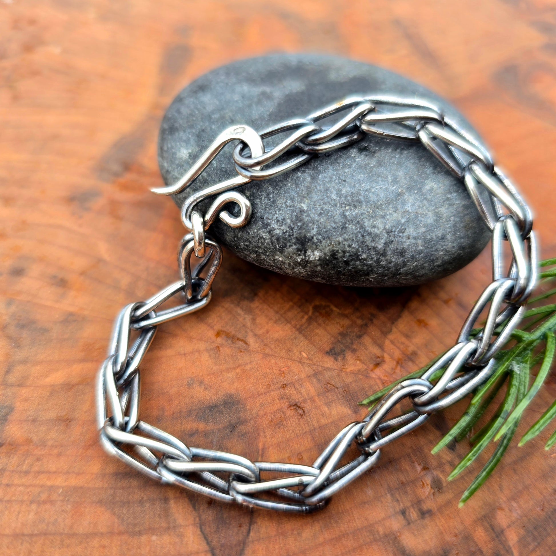 Detail of 16ga sterling silver loop in loop chain links