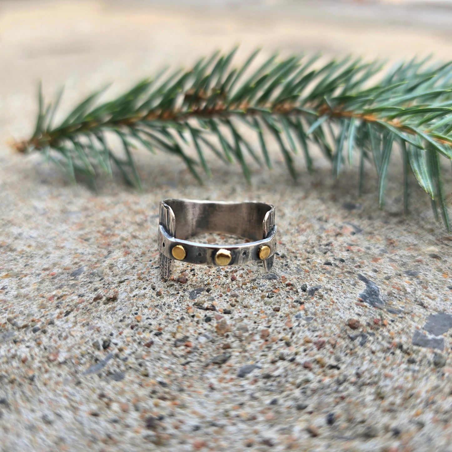 Sterling Silver & 18K Gold Bridge Ring – Size 10.5