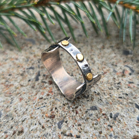Sterling Silver & 18K Gold Bridge Ring – Size 10.5
