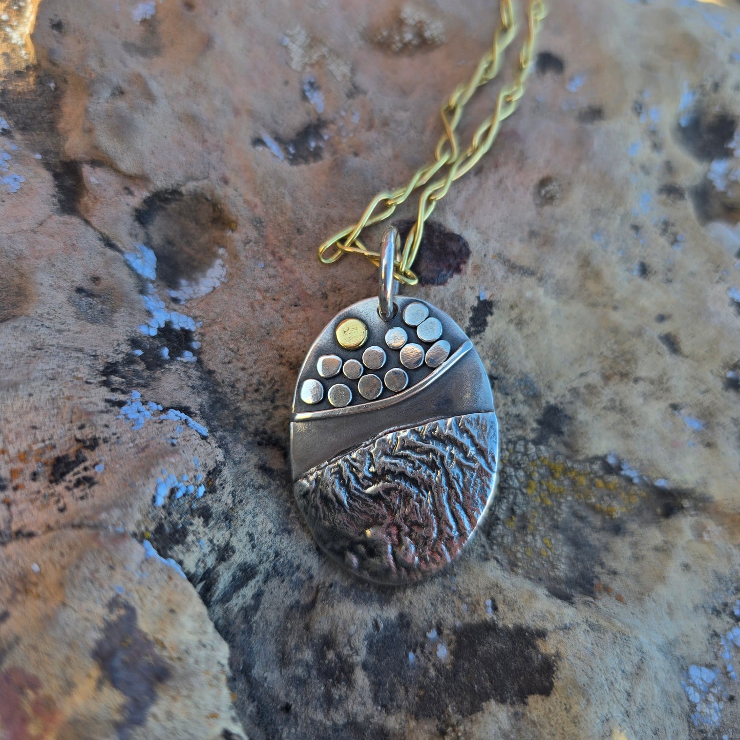 One-of-a-Kind Argentium & 18K Gold Rock Pathway Pendant