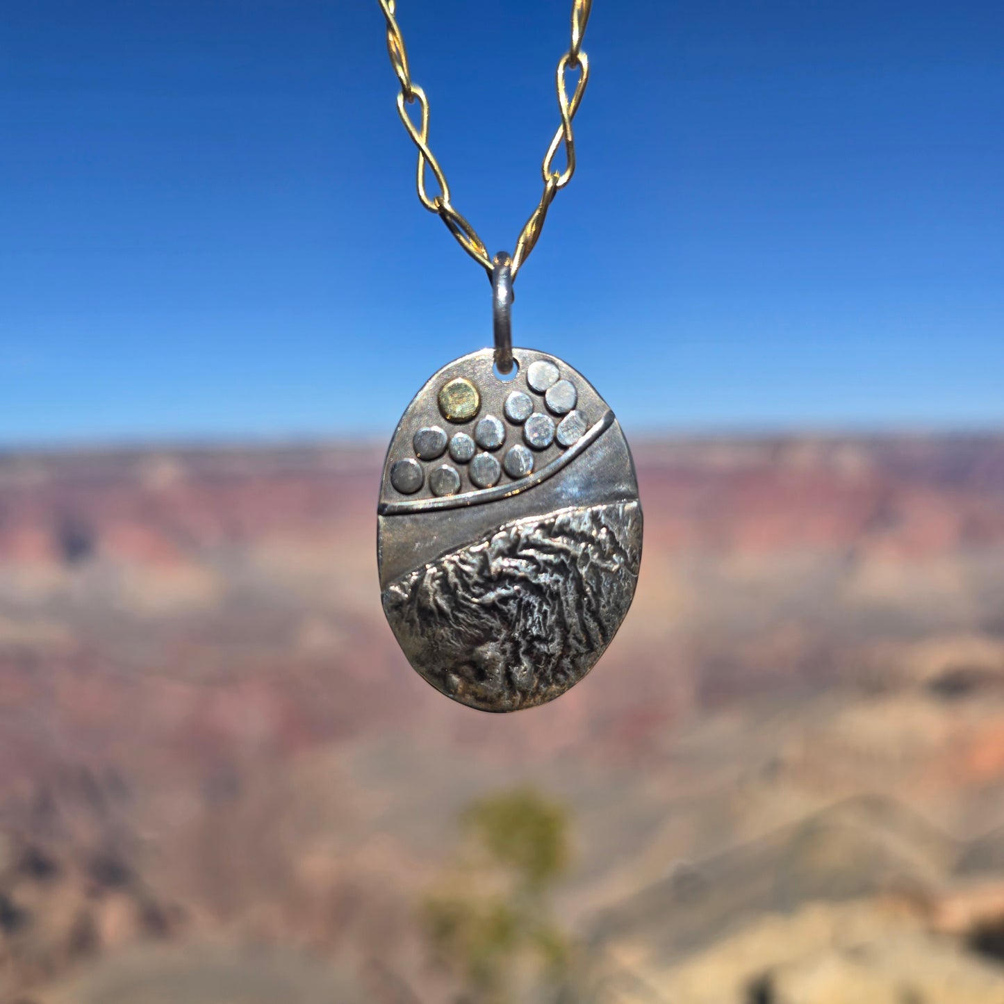 One-of-a-Kind Argentium & 18K Gold Rock Pathway Pendant