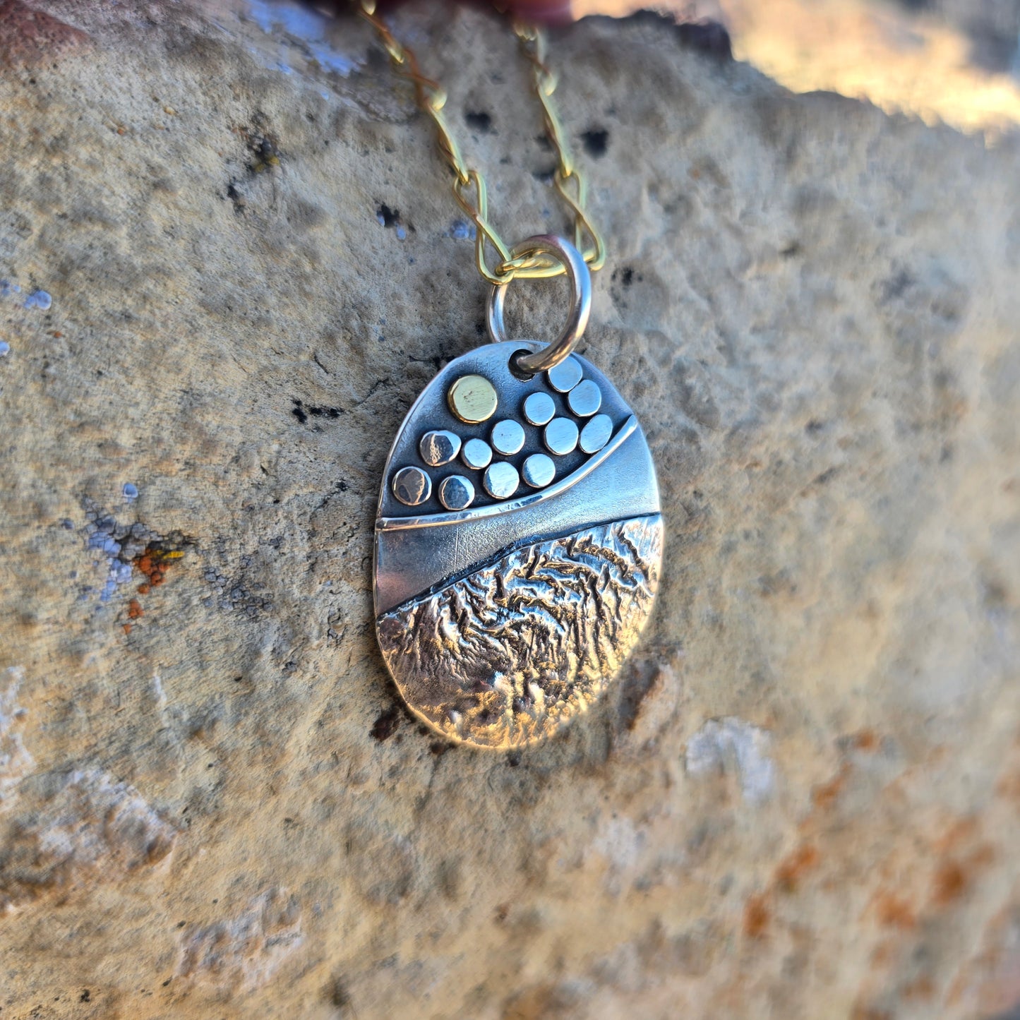 One-of-a-Kind Argentium & 18K Gold Rock Pathway Pendant