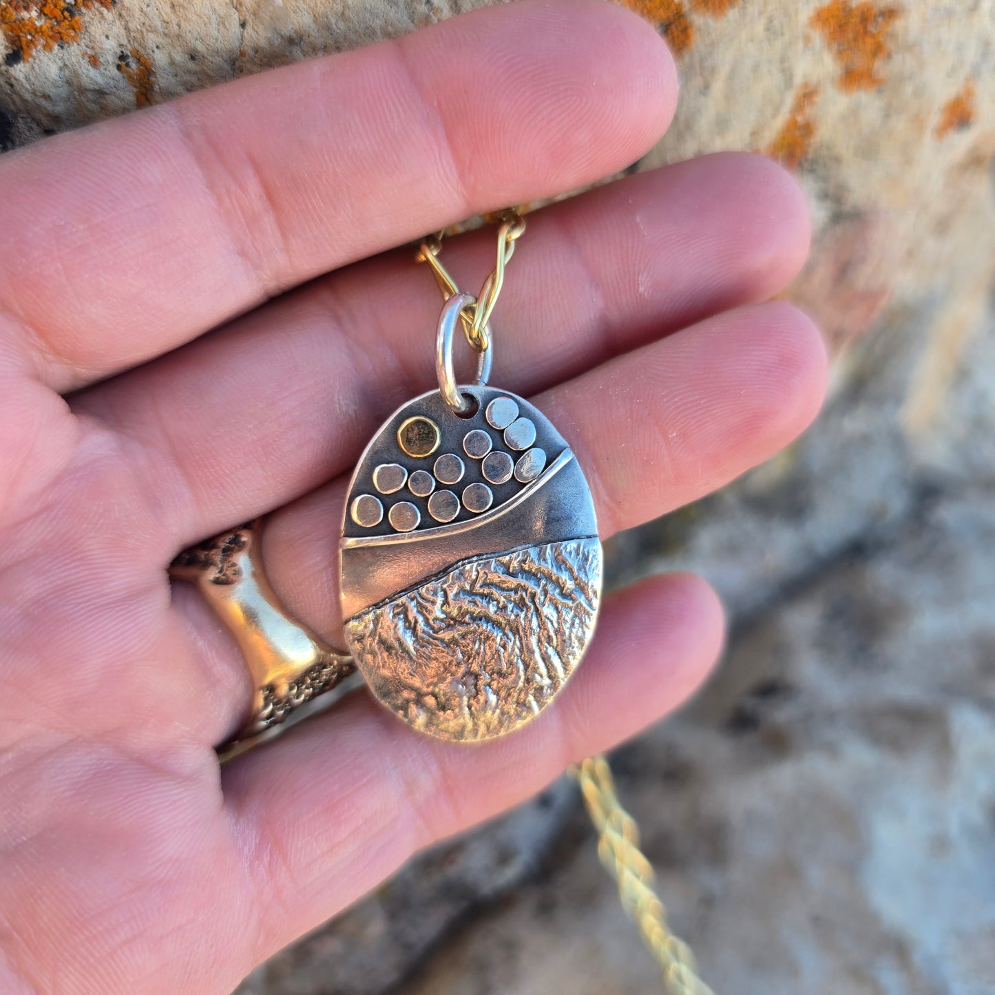 One-of-a-Kind Argentium & 18K Gold Rock Pathway Pendant