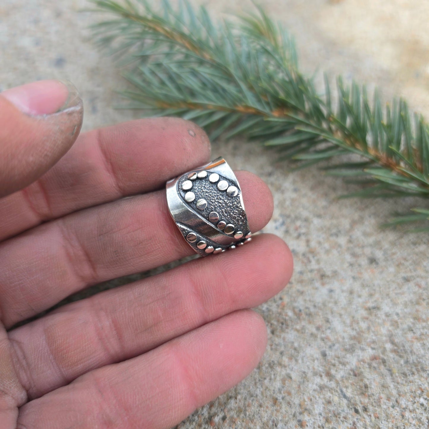 Hand-Forged Switchback Argentium Silver Adjustable Ring