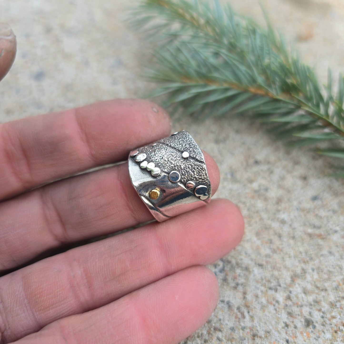 Hand-Forged Argentium Silver and 18K Gold Adjustable Ring