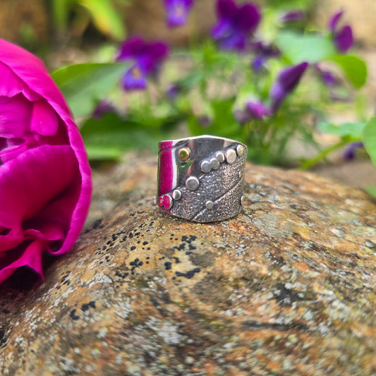 Hand-Forged Argentium Silver and 18K Gold Adjustable Ring