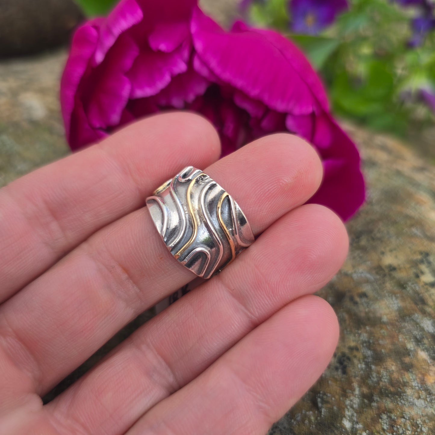 18k Gold & Argentium Topography Ring