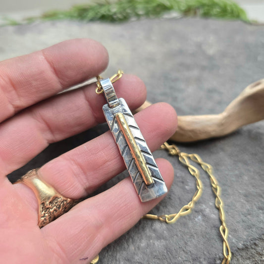 18k Gold & Argentium Stamped Bar Pendant