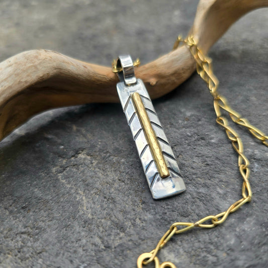 18k Gold & Argentium Stamped Bar Pendant