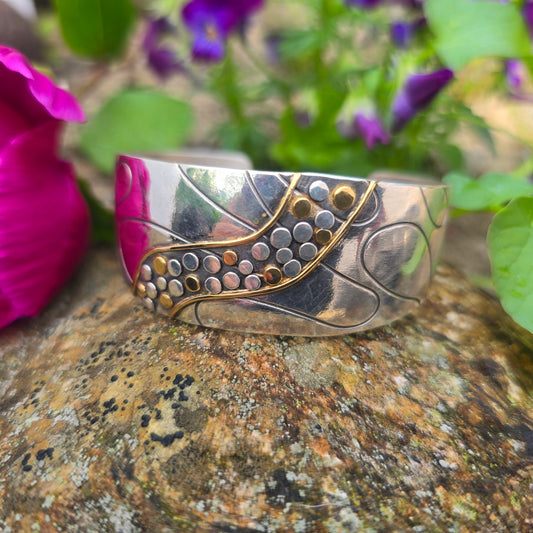 18k Gold and Argentium River Rock Cuff