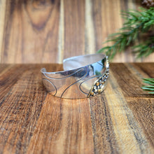 Load image into Gallery viewer, 18k gold river rock detail on Argentium silver cuff
