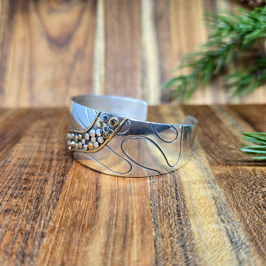 gold river rock accent Argentium silver bracelet