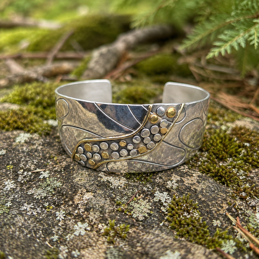 18k Gold and Argentium River Rock Cuff