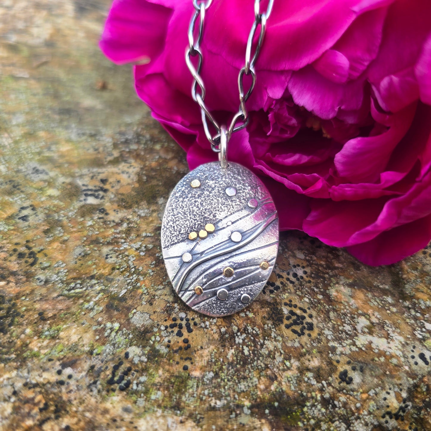 18k Gold and Argentium River Pendant