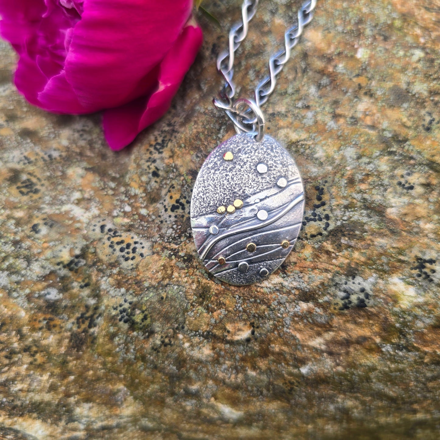 18k Gold and Argentium River Pendant