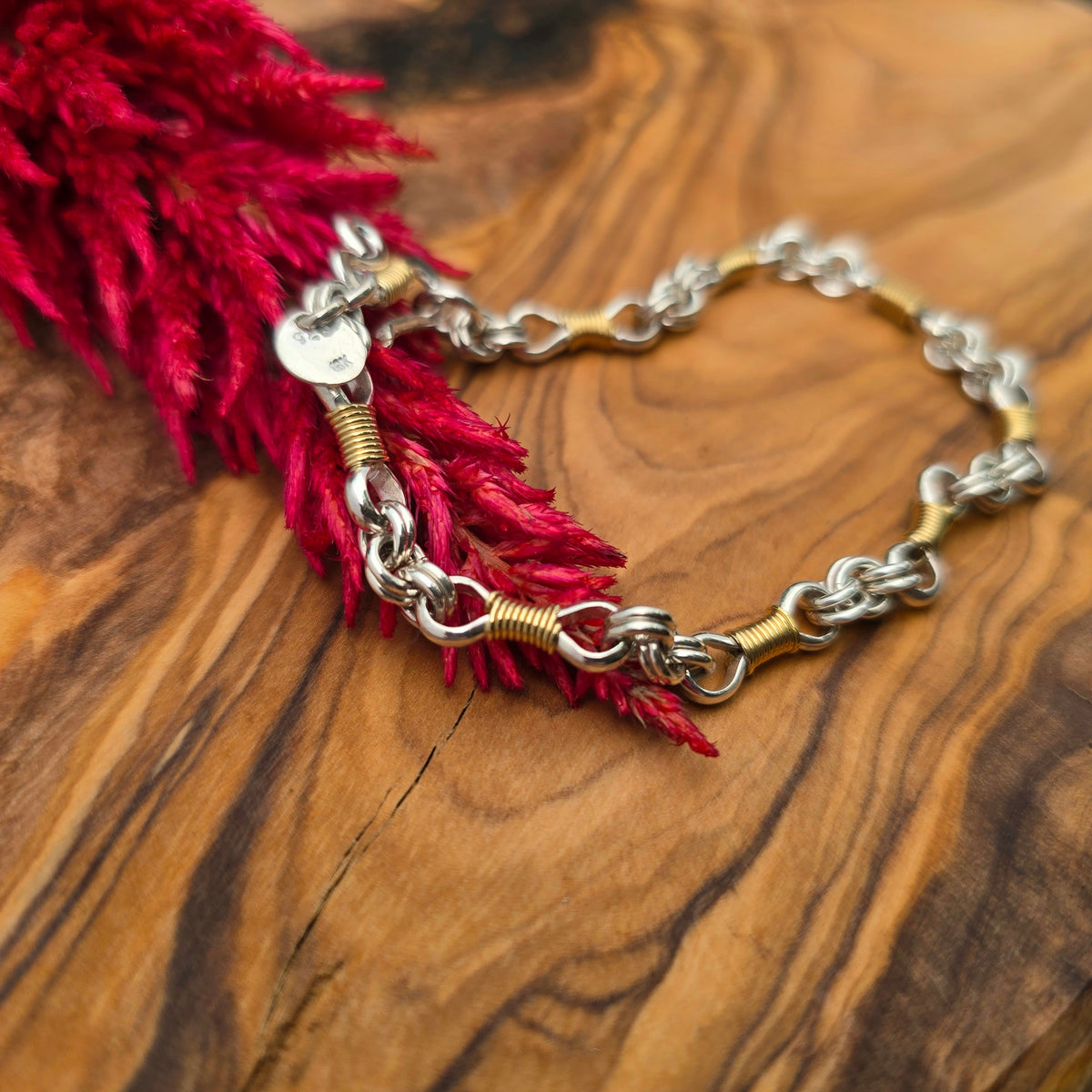 18k Gold & Sterling Silver Bow Tie Chain Link Bracelet