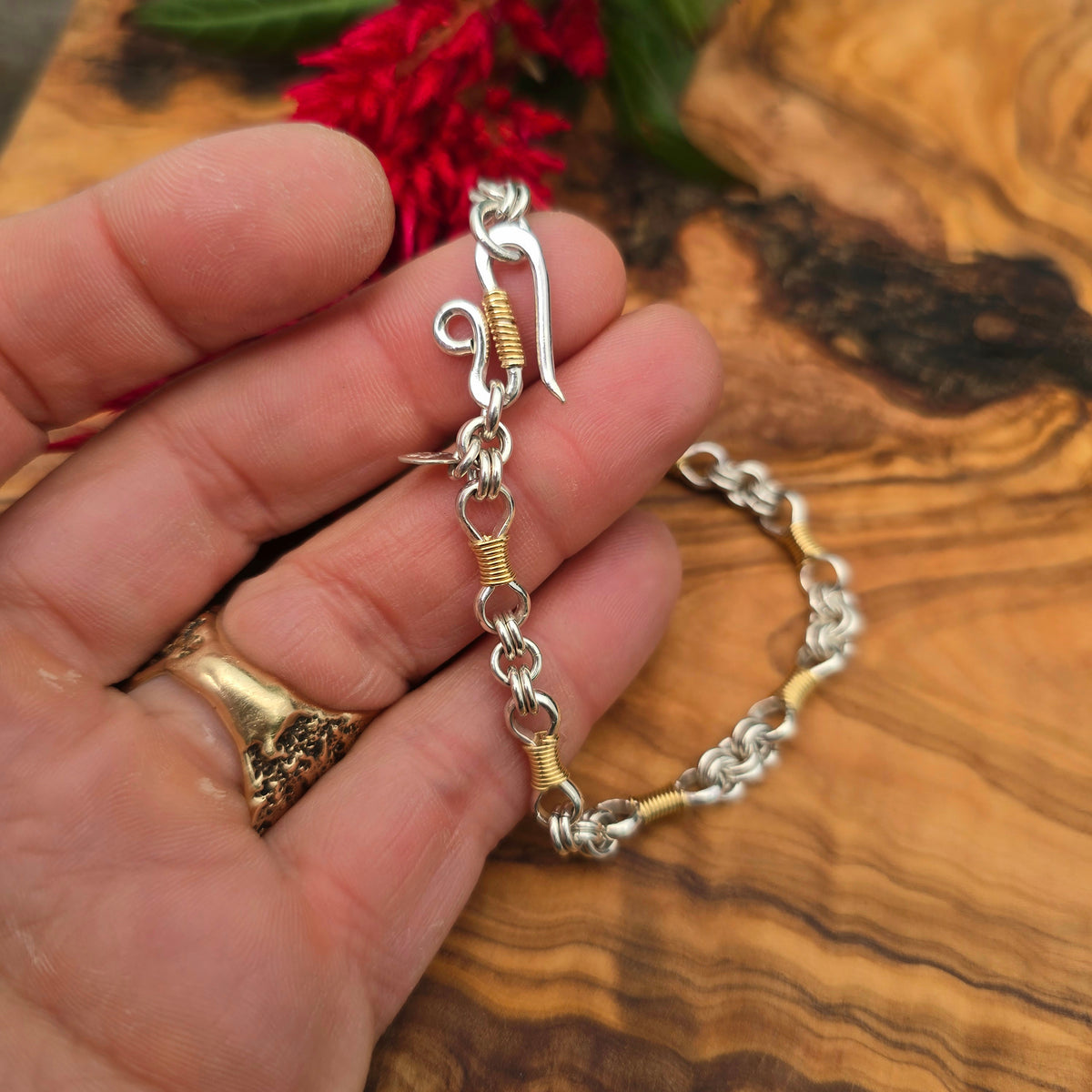18k Gold & Sterling Silver Bow Tie Chain Link Bracelet