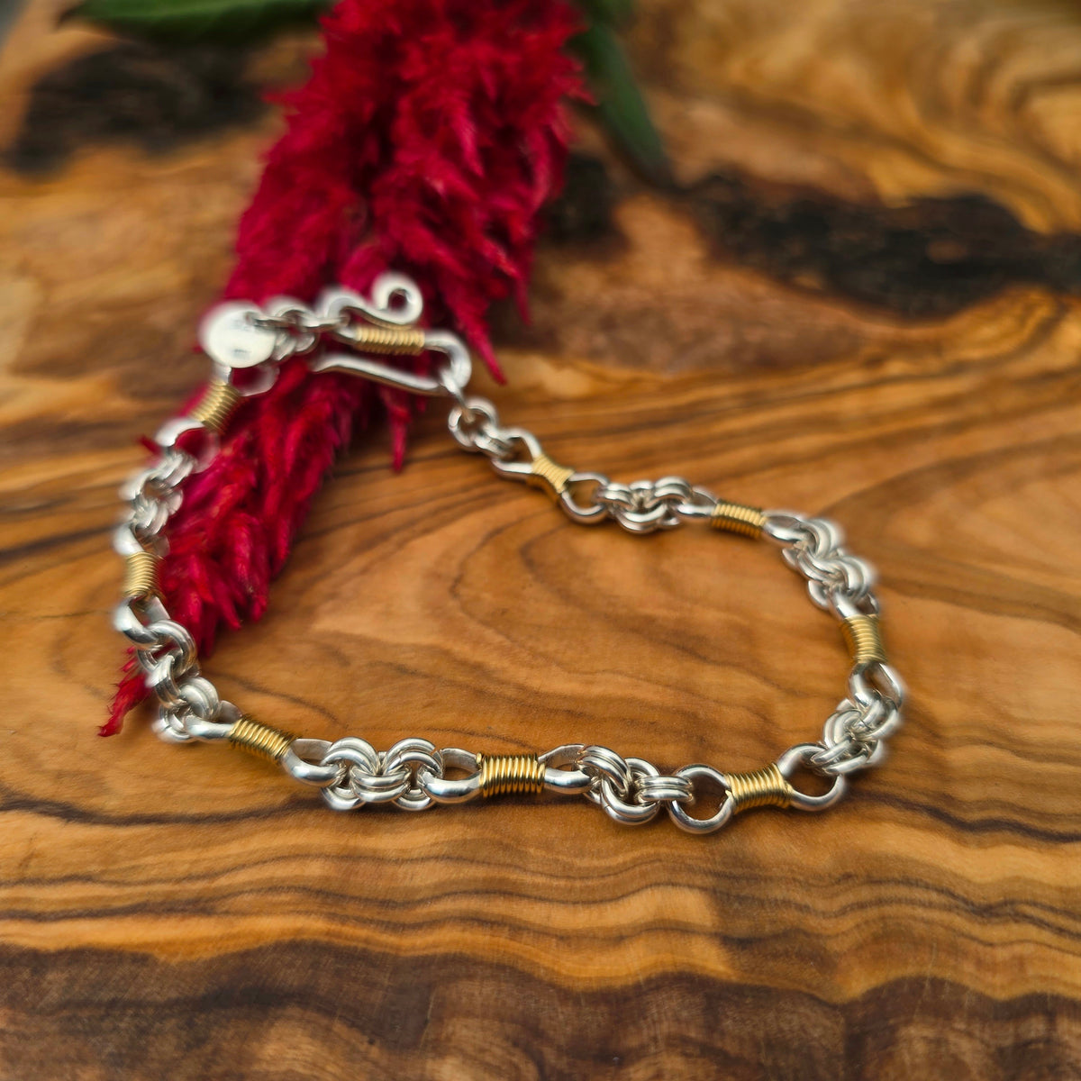18k Gold & Sterling Silver Bow Tie Chain Link Bracelet