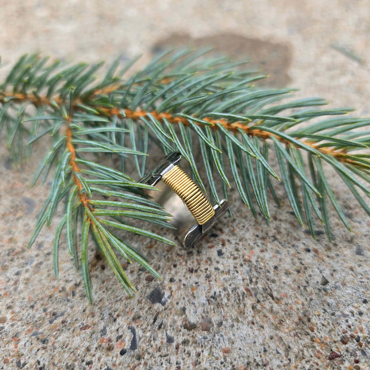 Sterling Silver & 18K Gold Wrapped Bridge Ring — Bench-Forged Statement Band