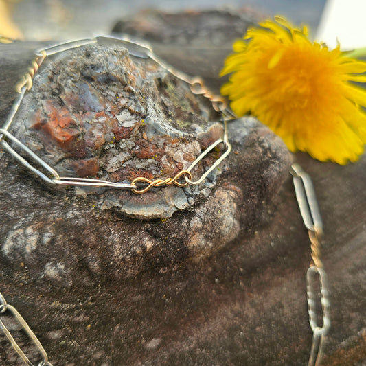 14K Gold Twisted Link Paperclip Chain in Hammered Sterling Silver | Collector Works