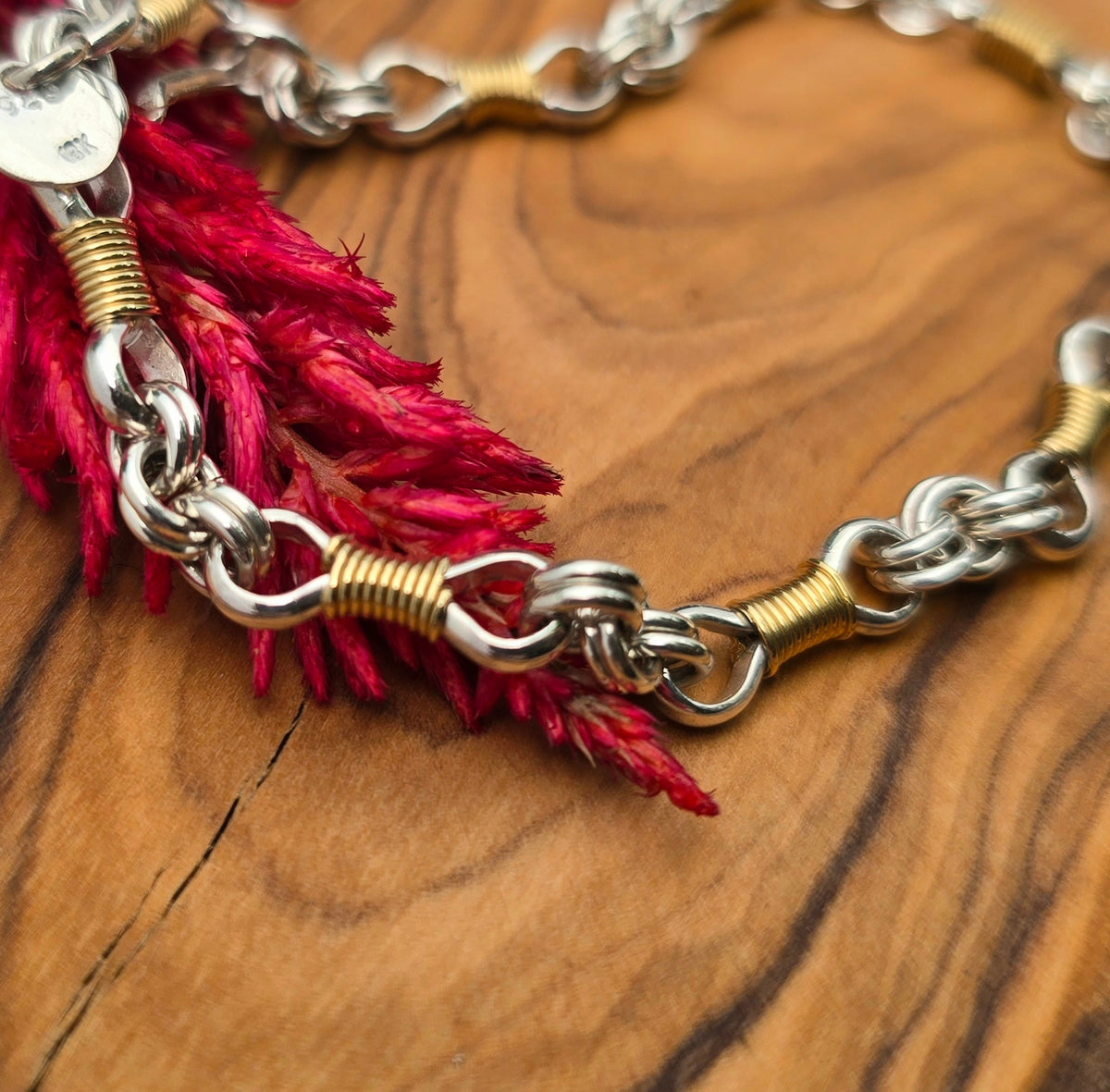 18k Gold & Sterling Silver Bow Tie Chain Link Bracelet