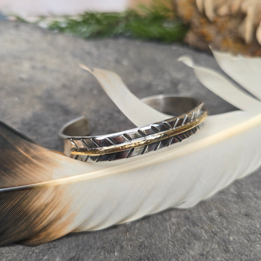 18K Gold Lined Sterling Silver Stamped Cuff — Hand-Forged Masterwork