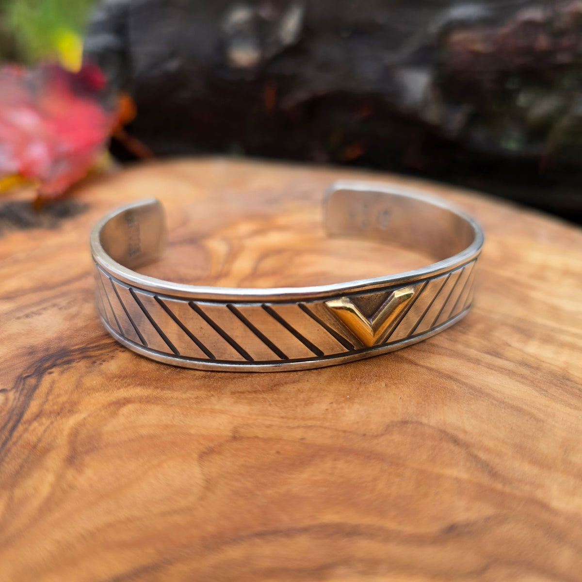 Men’s 18k Gold & Sterling Silver Hand-Forged V Cuff