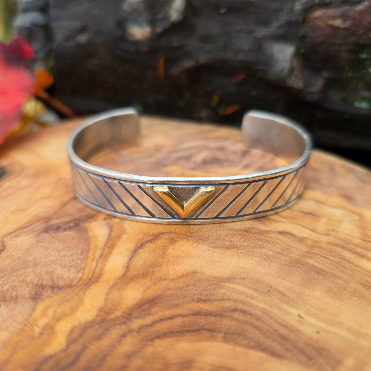 Men’s 18k Gold & Sterling Silver Hand-Forged V Cuff