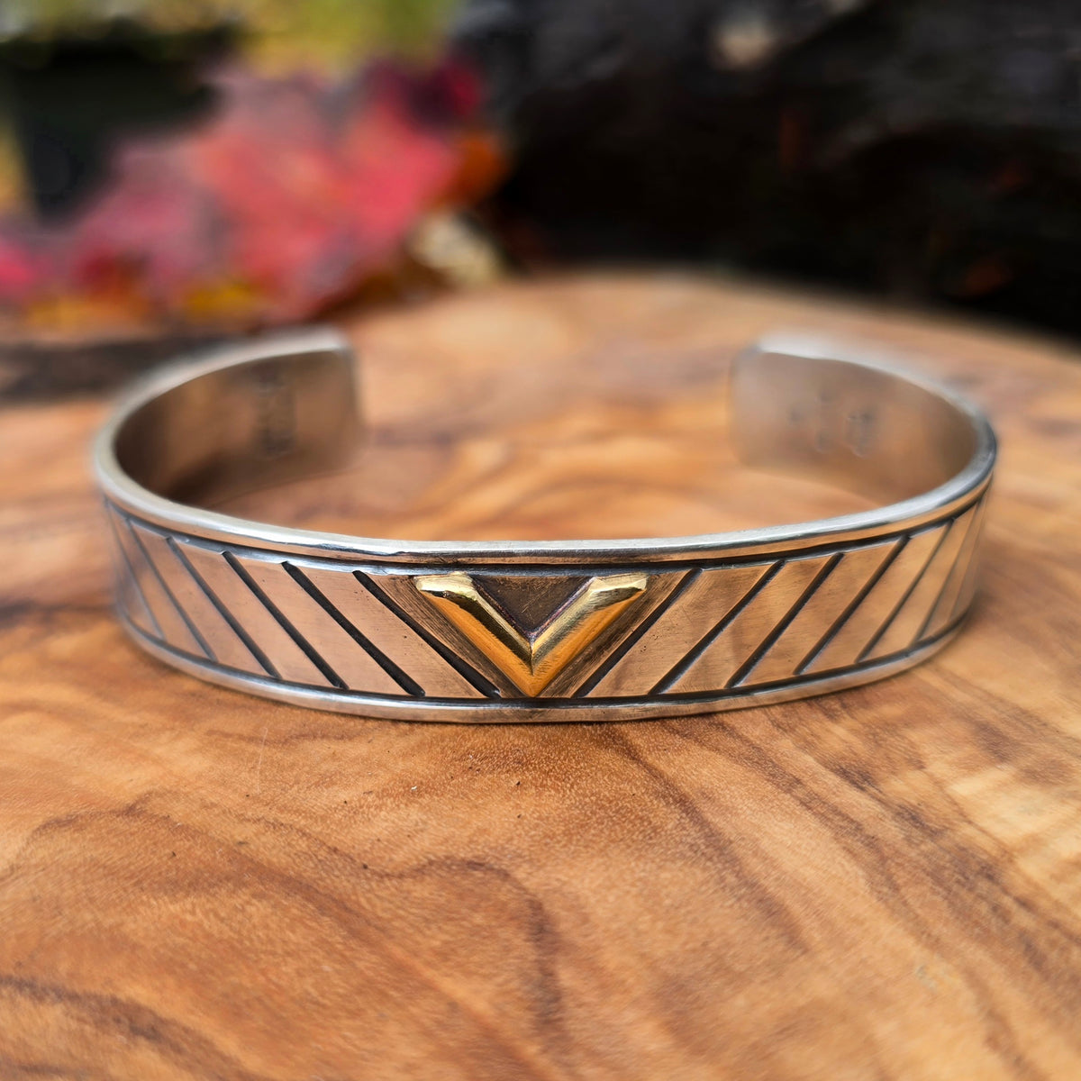 Men’s 18k Gold & Sterling Silver Hand-Forged V Cuff