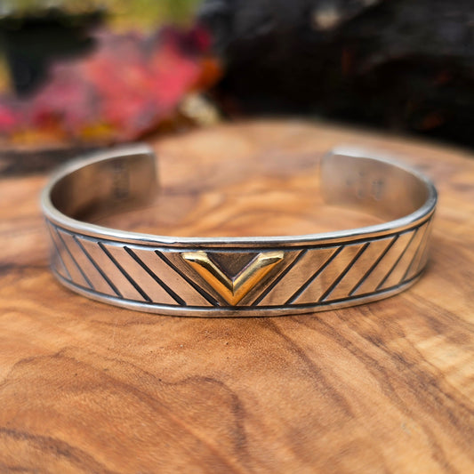 Men’s 18k Gold & Sterling Silver Hand-Forged V Cuff