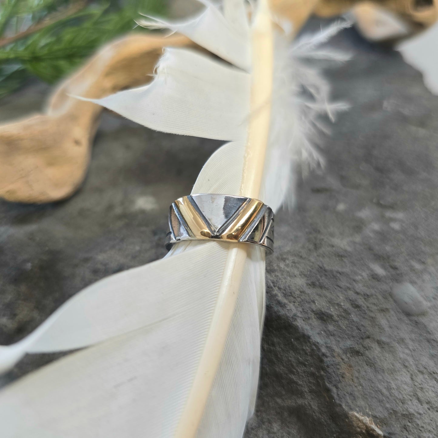 18k Gold & Sterling Silver V Bar Statement Ring