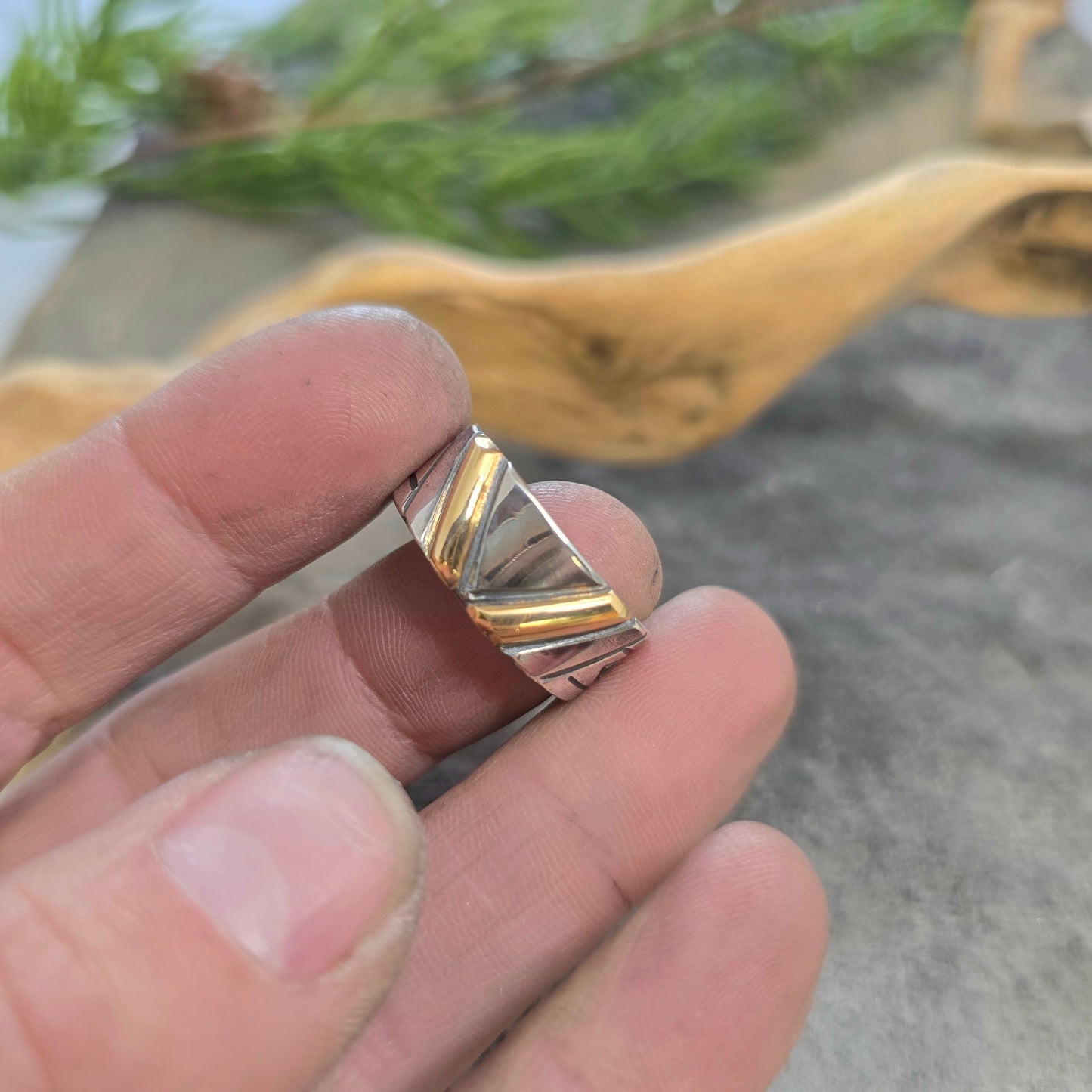 18k Gold & Sterling Silver V Bar Statement Ring