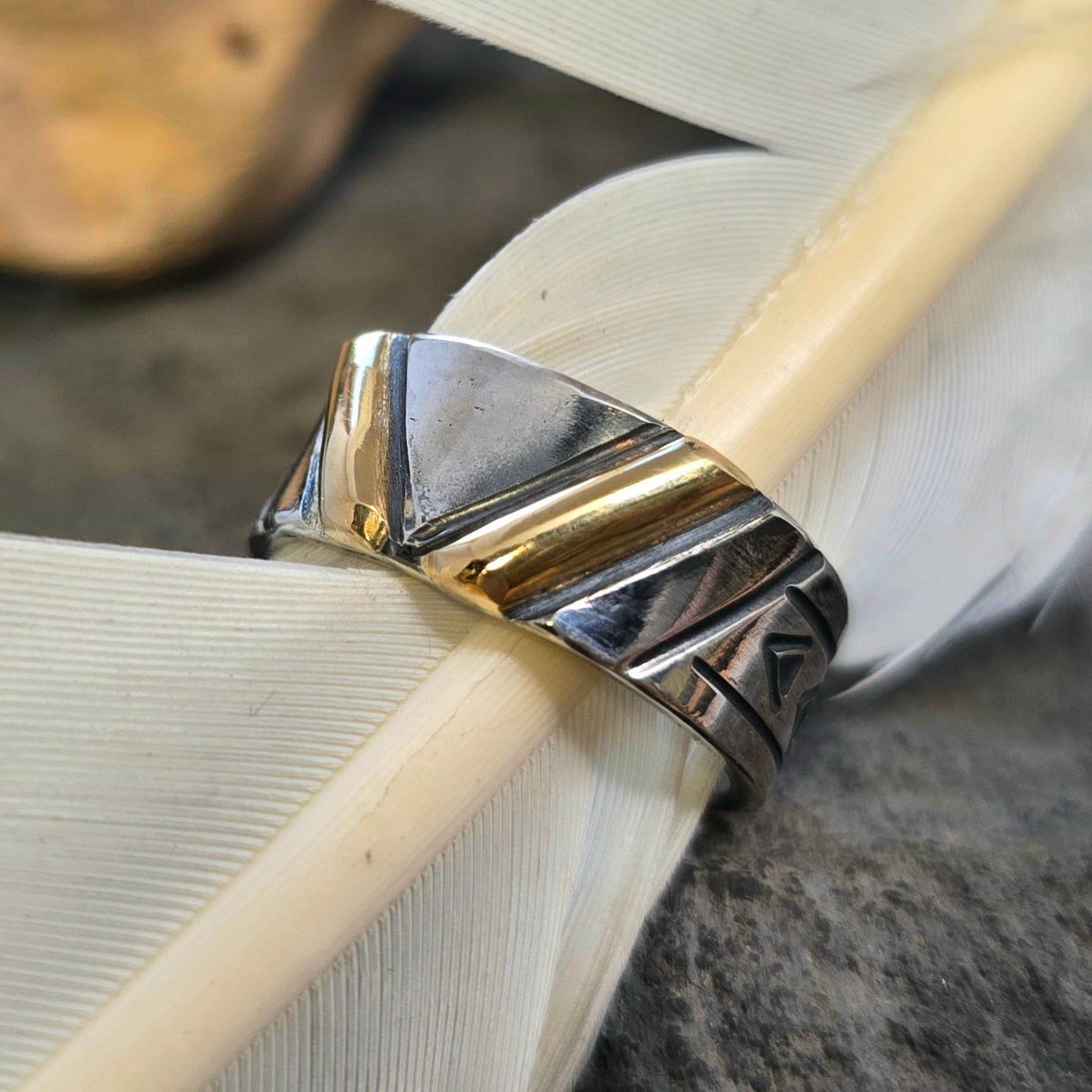 18k Gold & Sterling Silver V Bar Statement Ring