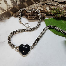 Load image into Gallery viewer, Black Onyx Heart and Byzantine Necklace

