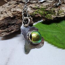 Load image into Gallery viewer, Vibrant green-yellow dichroic glass pendant
