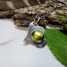 Load image into Gallery viewer, Vibrant green-yellow dichroic glass pendant
