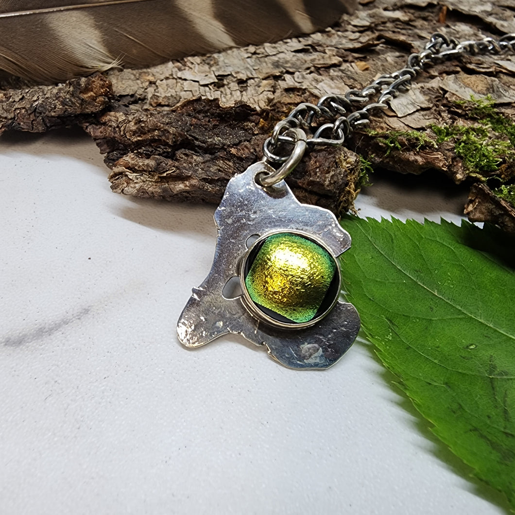 Vibrant green-yellow dichroic glass pendant