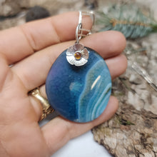 Load image into Gallery viewer, Blue Agate with Flower Pendant
