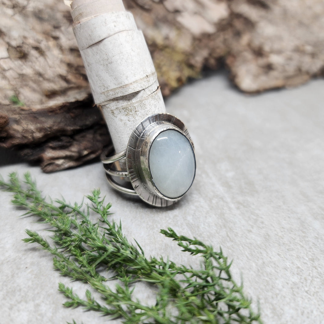 White Moonstone with Sunrays Ring
