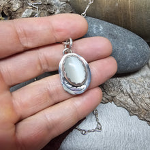 Load image into Gallery viewer, White Cats Eye and Feather Pendant

