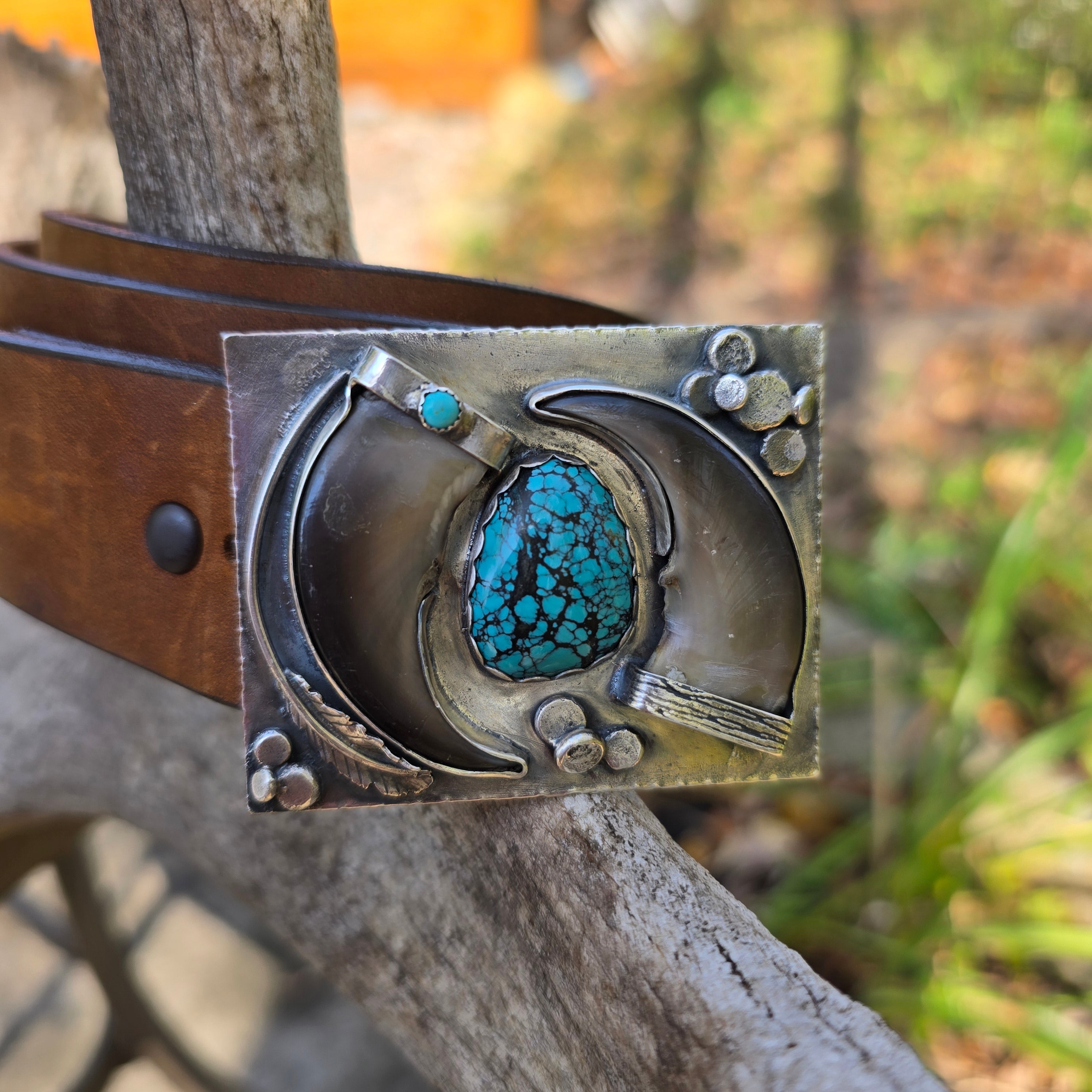 Black Bear Claw Turquoise Silver Belt Buckle | Sterling Roots