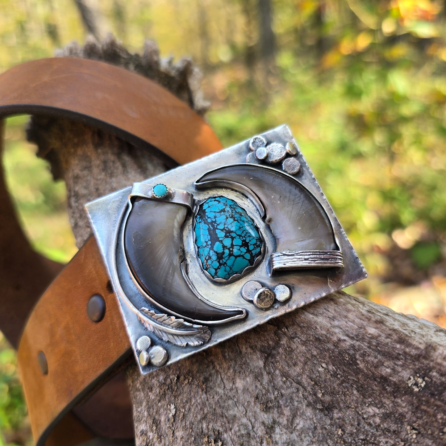 Black Bear Claw & Turquoise Belt Buckle
