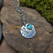 Load image into Gallery viewer, Turquoise Mountain and Bird Scene Pendant
