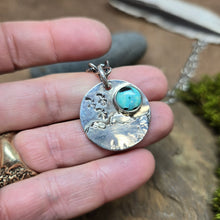 Load image into Gallery viewer, Turquoise Mountain and Bird Scene Pendant

