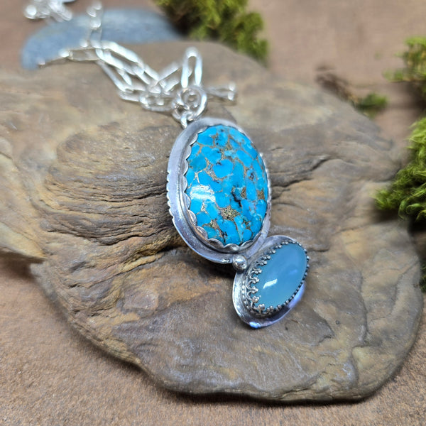 Double Pendant Turquoise and Chalcedony