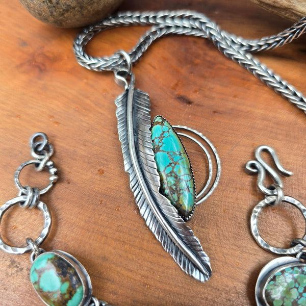 Turquoise and Feather Pendant