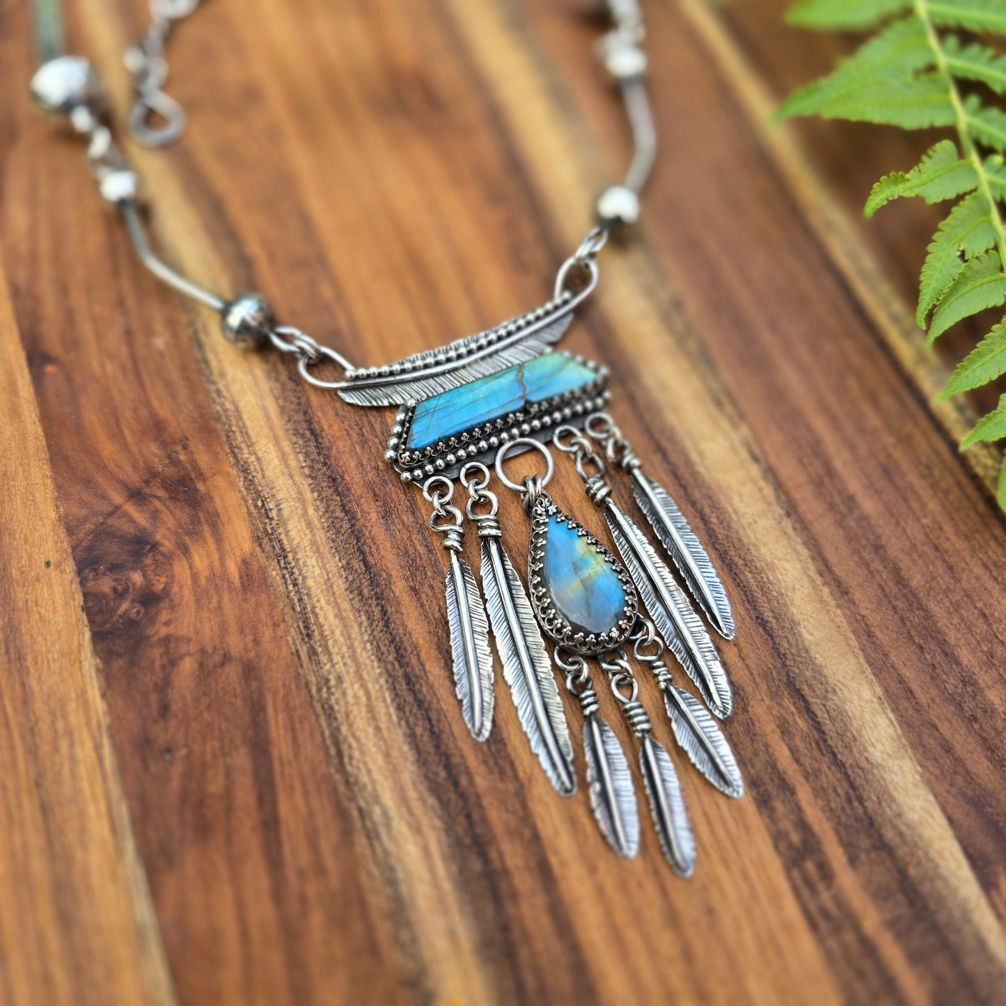 Kintsugi Labradorite and Feather Necklace
