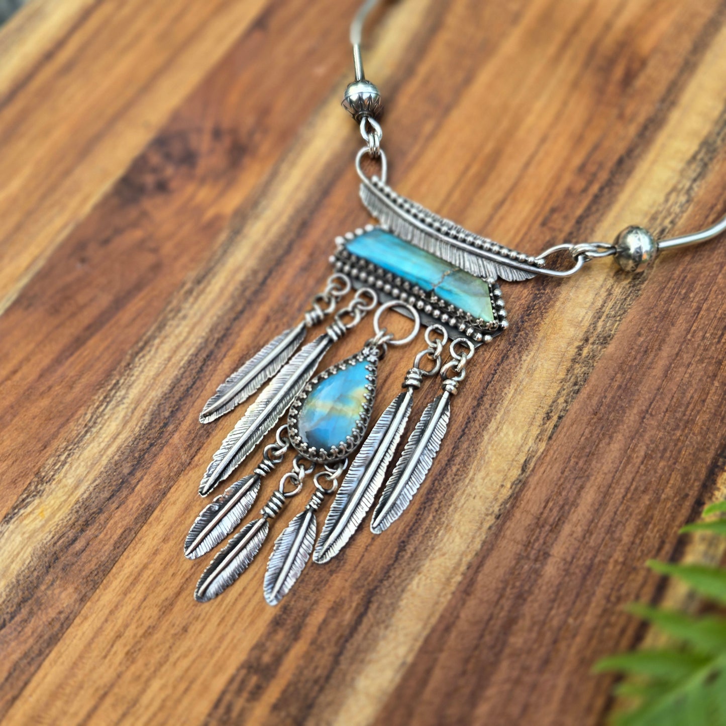 Kintsugi Labradorite and Feather Necklace