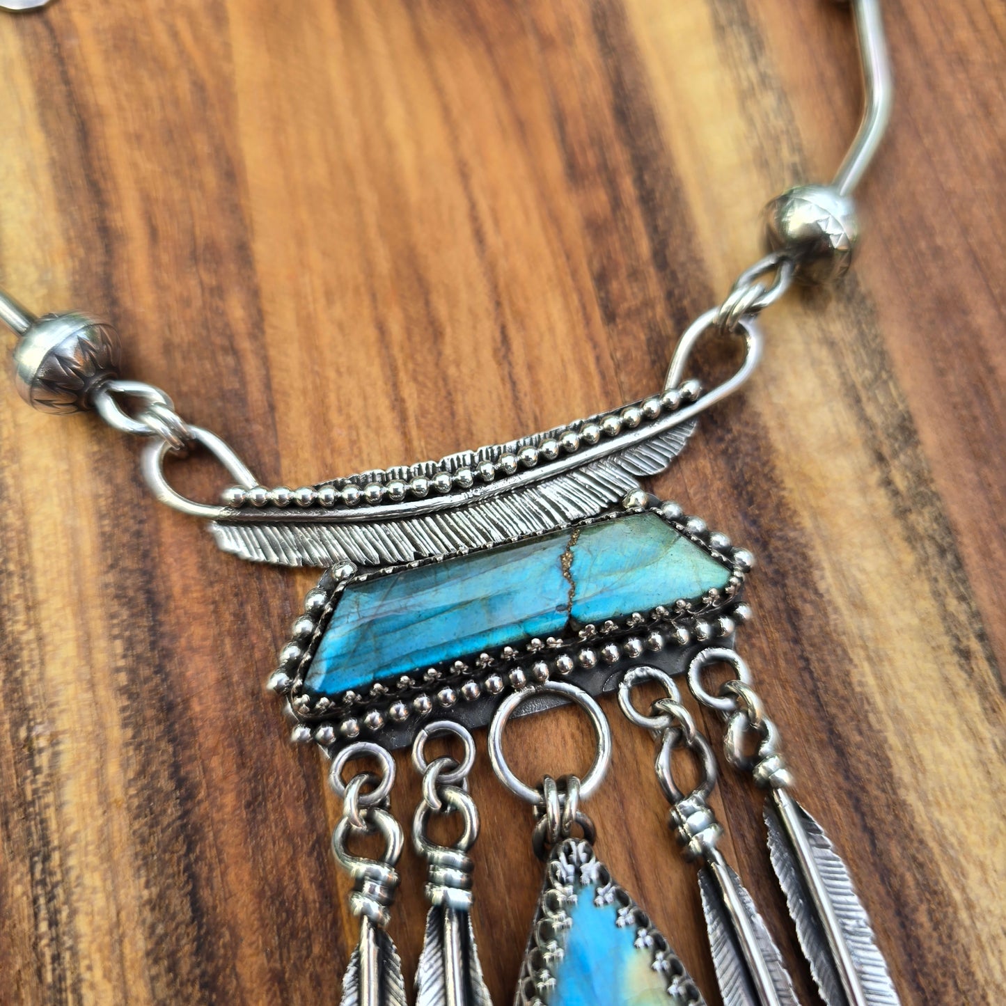 Kintsugi Labradorite and Feather Necklace